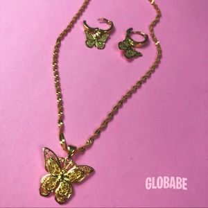 Butterfly necklace and earring set.